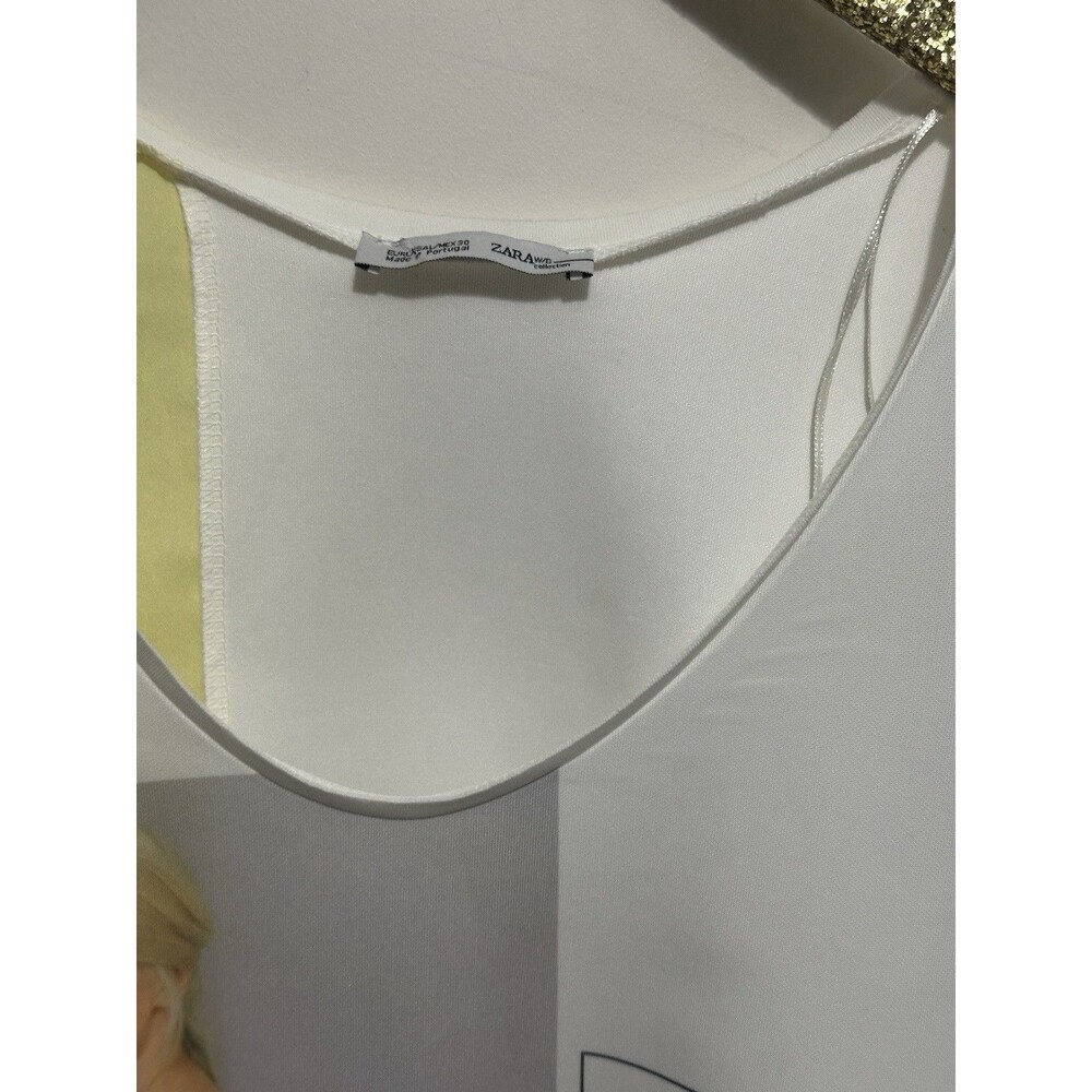 Zara White and Pale Yellow Graphic Layered Tank Top - Picture 3 of 5